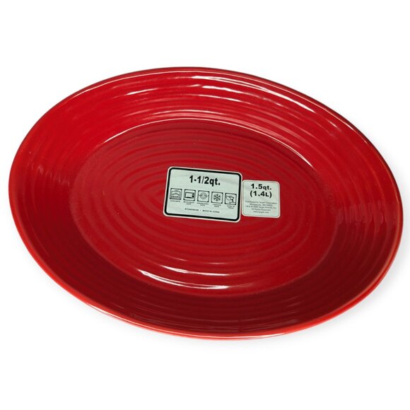 NWT Chefmate Fun Bright Red Swirl Large Oval Baker 1 1/2 Quart Stoneware - Picture 1 of 16